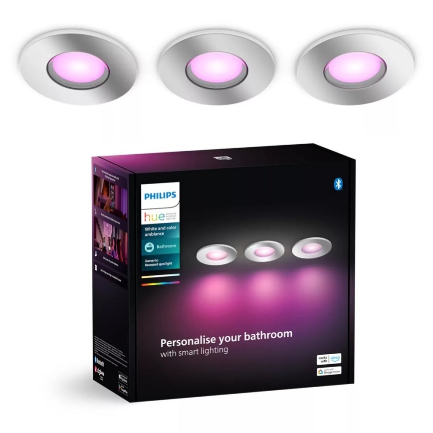 Philips - ΣΕΤ 3x LED RGBW Χωνευτό φωτιστικό οροφής μπάνιου dimmimg Hue XAMENTO 1xGU10/4,2W/230V IP44 2000-6500K