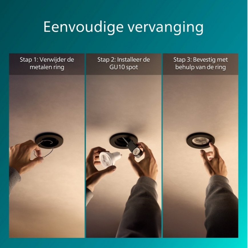 Philips - Σετ 3x Εντοιχισμένο φωτιστικό οροφής PERIDOT 1x GU10/7W/230V μαύρο