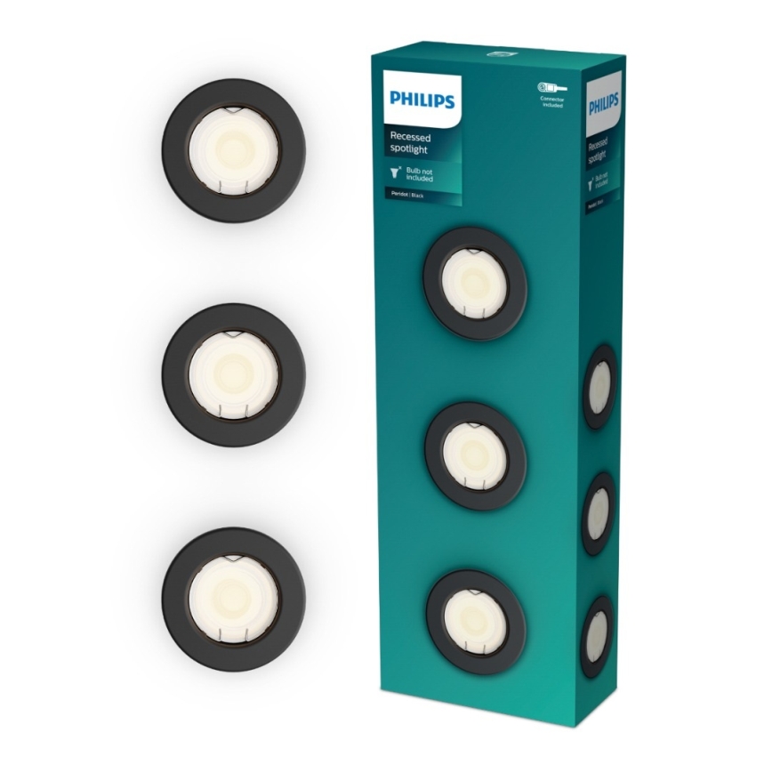 Philips - Σετ 3x Εντοιχισμένο φωτιστικό οροφής PERIDOT 1x GU10/7W/230V μαύρο