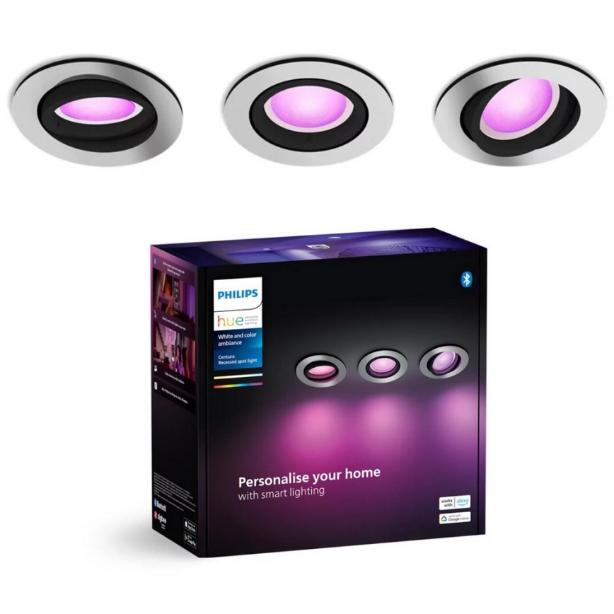 Philips - ΣΕΤ 3xLED RGBW Χωνευτό φωτιστικό οροφής dimming Hue CENTURA 1xGU10/4,2W/230V 2000-6500K