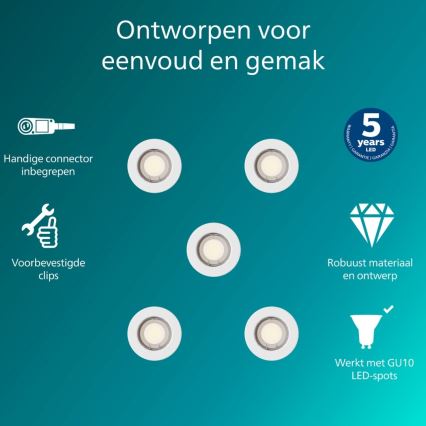 Philips - Σετ 5 τεμ. χωνευτά φωτιστικά οροφής PERIDOT 1xGU10/7W/230V λευκά