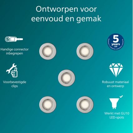 Philips - Σετ 5 χωνευτών φωτιστικών PERIDOT 1xGU10/7W/230V ασημί