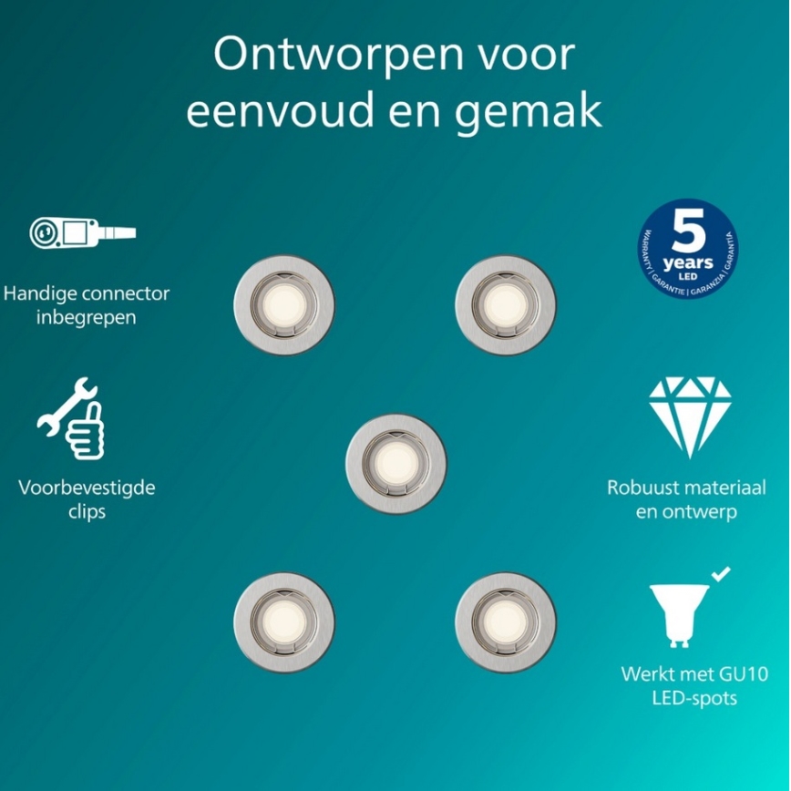 Philips - Σετ 5 χωνευτών φωτιστικών PERIDOT 1xGU10/7W/230V ασημί