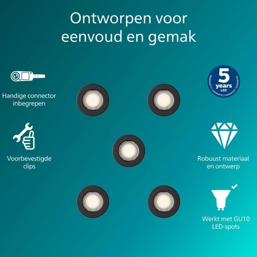 Philips - Σετ 5x χωνευτό φωτιστικό οροφής PERIDOT 1xGU10/7W/230V μαύρο