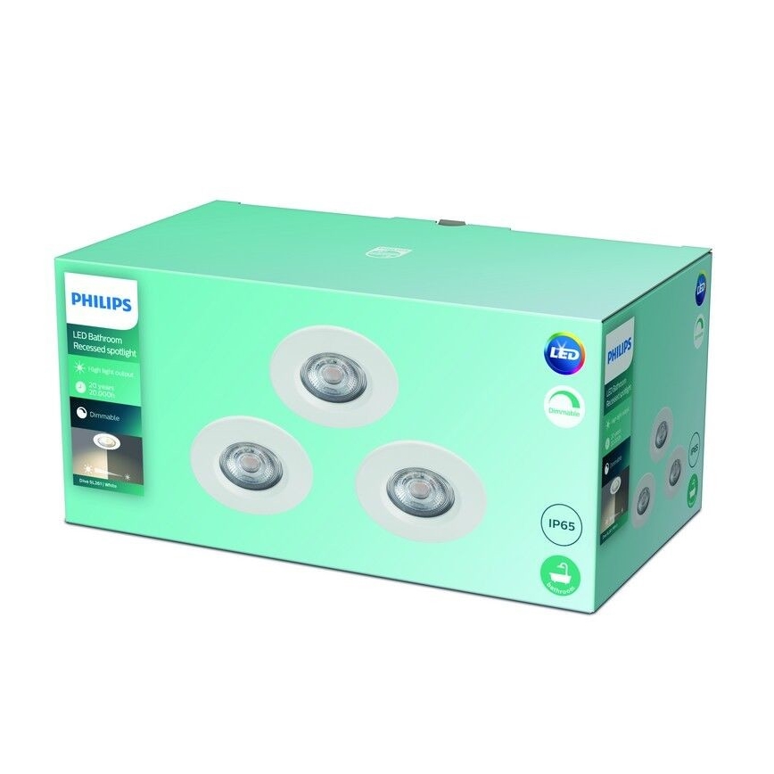 Philips - ΣΥΣΚΕΥΑΣΙΑ 3x LED Dimming φωτιστικά μπάνιου LED/5W/230V 2,700K IP65