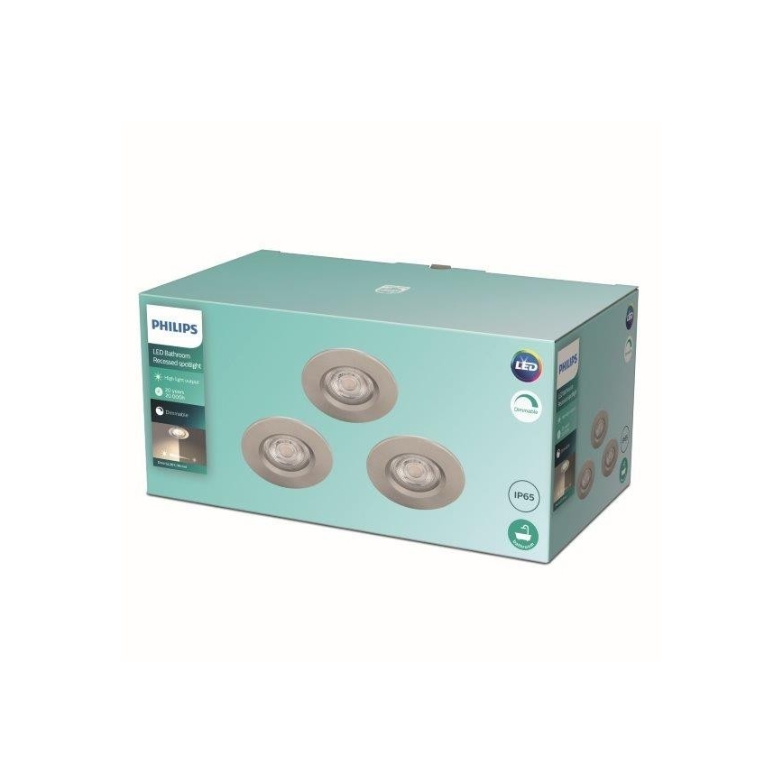 Philips - Συσκευασία 3x LED Φωτιστικά μπάνιου με ρύθμιση φωτισμού LED/5W/230V 2.700K IP65