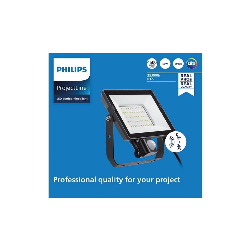 Philips - Προβολέας LED εξωτερικού χώρου με αισθητήρα PROJECTLINE LED/50W/230V IP65 3000K