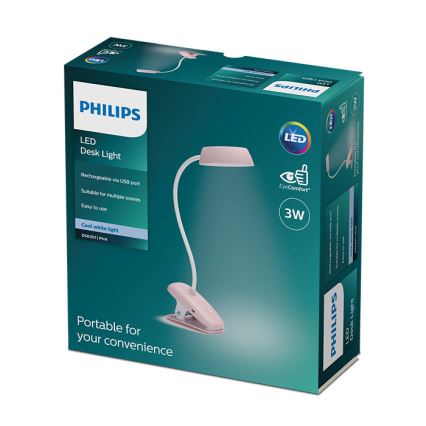 Philips - Ρυθμιζόμενος LED φωτισμός με κλιπ DONUTCLIP LED/3W/5V 1200 mAh CRI 90 ροζ