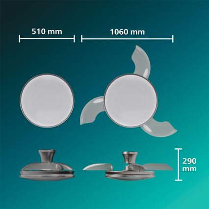 Philips - Ρυθμιζόμενο LED φωτιστικό οροφής με ανεμιστήρα ATLAS LED/35W/230V, ματ χρώμιο + τηλεχειριστήριο