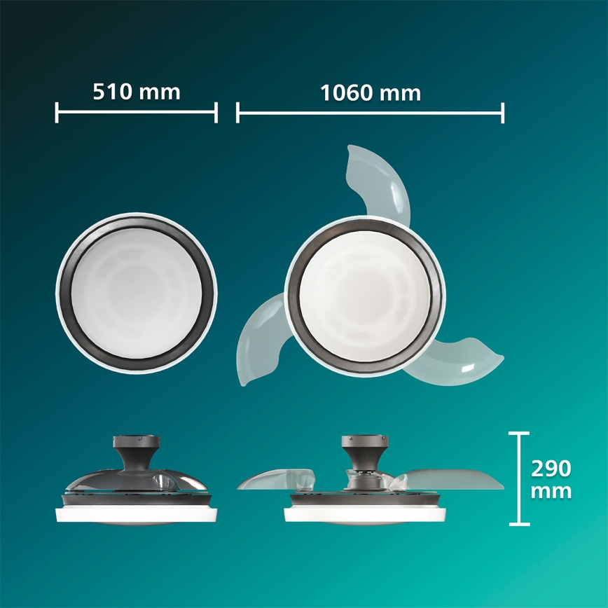Philips - Ρυθμιζόμενο LED οροφής φωτιστικό με ανεμιστήρα BLISS LED/35W/230V μαύρο + τηλεχειριστήριο
