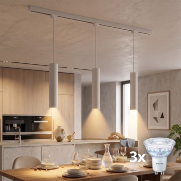 Philips - Ρυθμιζόμενο LED κρεμαστό φωτιστικό με καλώδιο για σύστημα ράγας EASYLINK, 3x GU10/7W/230V, 1 m, λευκό