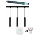 Philips - Ρυθμιζόμενο LED RGBW κρεμαστό φωτιστικό με καλώδιο στο σύστημα ράγας EASYLINK HUE 3xGU10/4,7W/230V 2200-6500K 1m μαύρο + Hue bridge