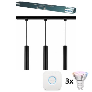 Philips - Ρυθμιζόμενο LED RGBW κρεμαστό φωτιστικό με καλώδιο στο σύστημα ράγας EASYLINK HUE 3xGU10/4,7W/230V 2200-6500K 1m μαύρο + Hue bridge