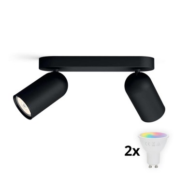 Philips - Ρυθμιζόμενο LED RGBW σποτ PONGEE 2xGU10/4,8W/230V 3000K μαύρο + τηλεχειριστήριο