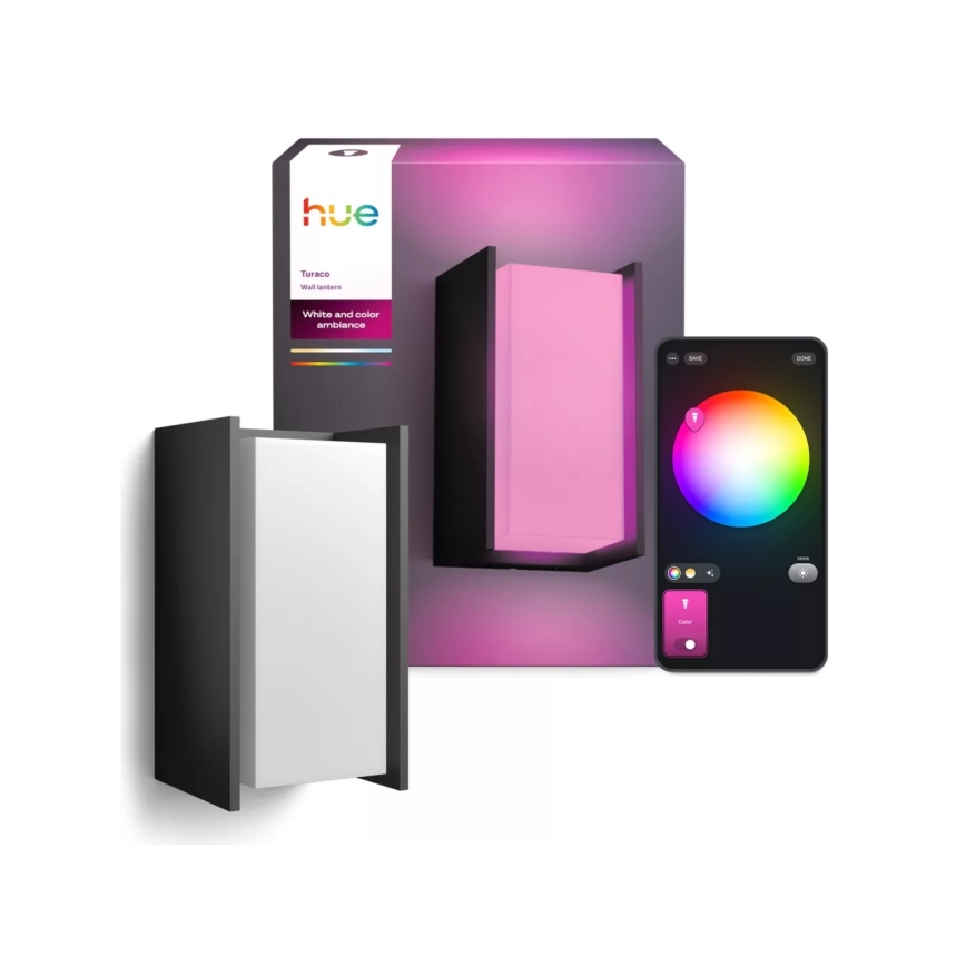 Philips - Ρυθμιζόμενη LED εξωτερική απλίκα τοίχου Hue TURACO White And Color Ambiance 1xE27/8,1W/230V 1000-20000K