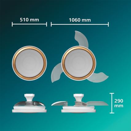 Philips - Ρυθμιζόμενο LED φωτιστικό οροφής με ανεμιστήρα BLISS LED/35W/230V σε χρυσό + τηλεχειριστήριο