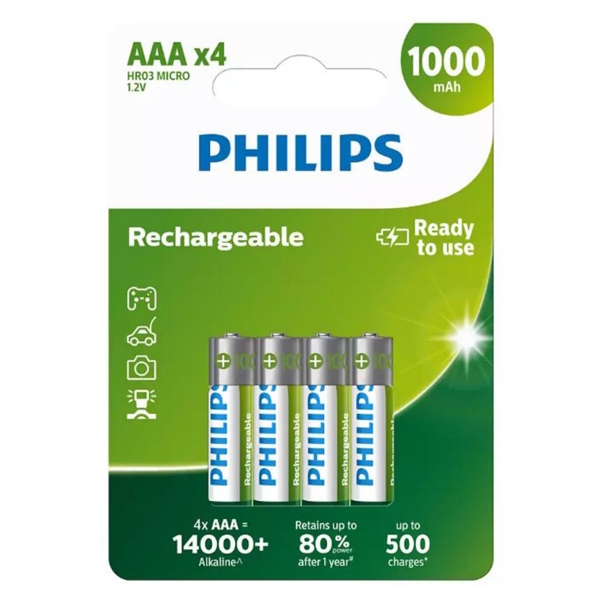 Philips R03B4RTU10/10 - 4 τμχ Επαναφορτιζόμενη μπαταρία AAA NiMH/1,2V/1000 mAh