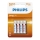 Philips R03L4B/10 - 4 τμχ Μπαταρία χλωριούχου ψευδαργύρου AAA LONGLIFE 1,5V 450mAh