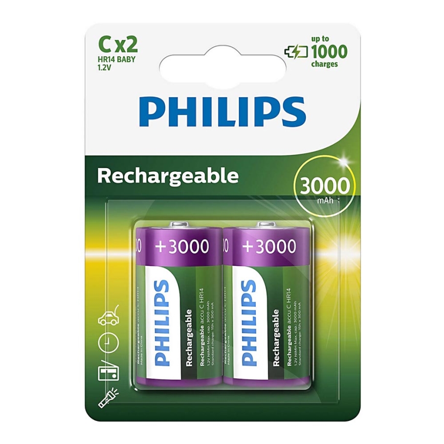 Philips R14B2A300/10 - 2 τμχ Επαναφορτιζόμενη μπαταρία C MULTILIFE NiMH/1,2V/3000 mAh