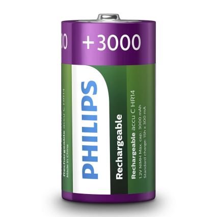 Philips R14B2A300/10 - 2 τμχ Επαναφορτιζόμενη μπαταρία C MULTILIFE NiMH/1,2V/3000 mAh