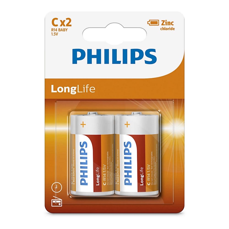 Philips R14L2B/10 - 2 τεμ. Μπαταρία ψευδαργύρου-χλωριδίου C LONGLIFE 1,5V 2800mAh