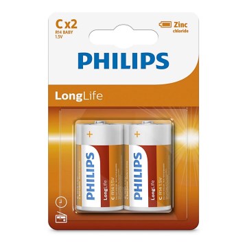 Philips R14L2B/10 - 2 τμχ Μπαταρία χλωριούχου ψευδαργύρου C LONGLIFE 1,5V 2800mAh