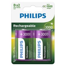 Philips R20B2A300/10 - 2 τμχ Επαναφορτιζόμενη μπαταρία D MULTILIFE NiMH/1,2V/3000 mAh