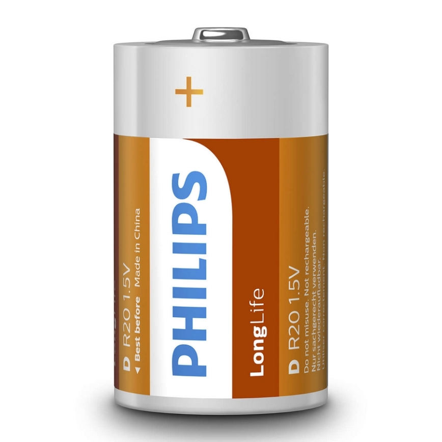 Philips R20L2B/10 - 2 τμχ Μπαταρία χλωριούχου ψευδαργύρου D LONGLIFE 1,5V 5000mAh
