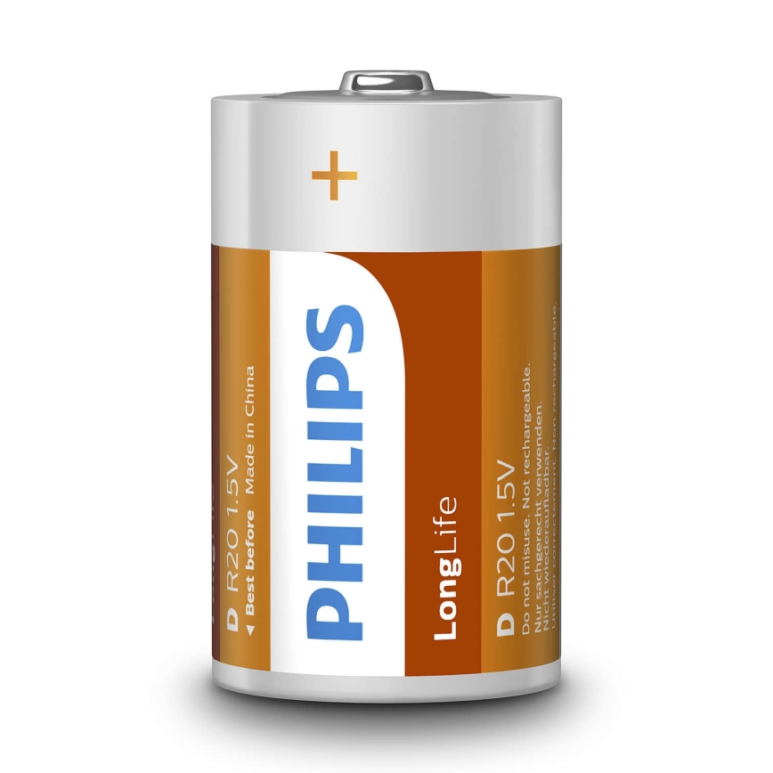 Philips R20L2F/10 - 2 τμχ Μπαταρία χλωριούχου ψευδαργύρου D LONGLIFE 1,5V 5000mAh