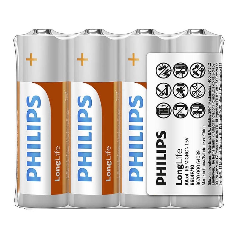 Philips R6L4F/10 - 4 τμχ Μπαταρία χλωριούχου ψευδαργύρου AA LONGLIFE 1,5V 900mAh