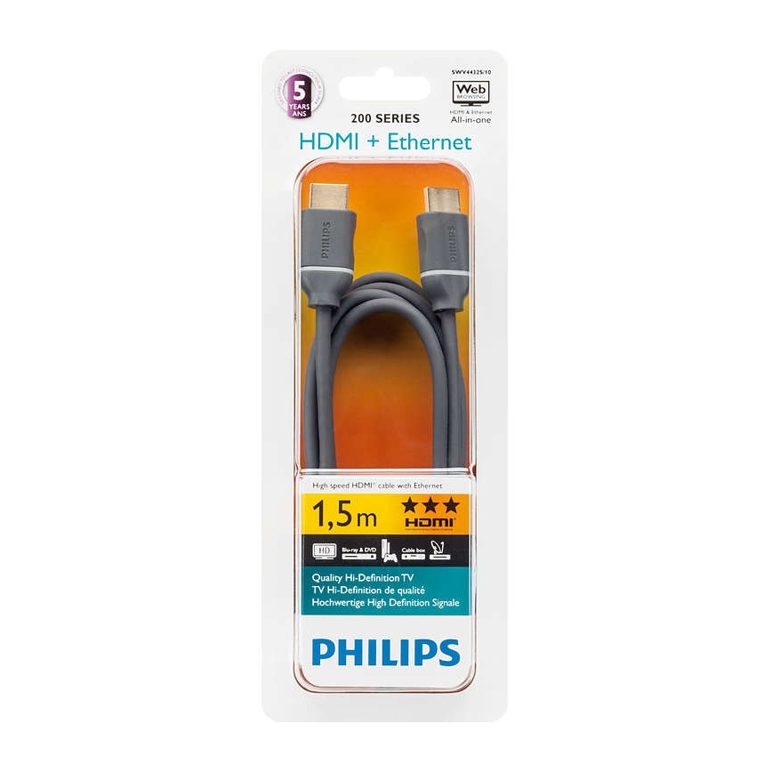 Philips SWV4432S/10 - Καλώδιο HDMI Ethernet, υποδοχή HDMI 1.4 A 1,5m γκρι