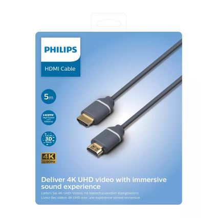 Philips SWV5650G/00 - Καλώδιο HDMI με Ethernet, βύσμα HDMI 2.0 A 5m γκρι