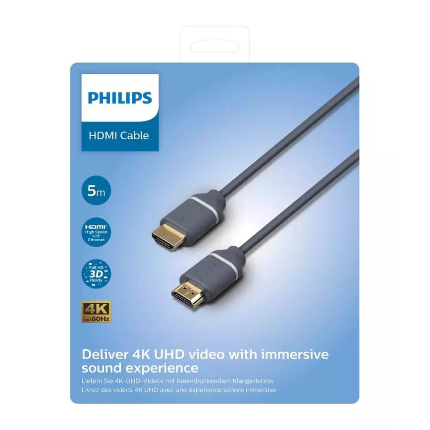 Philips SWV5650G/00 - Καλώδιο HDMI με Ethernet, βύσμα HDMI 2.0 A 5m γκρι