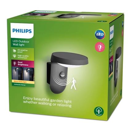 Philips - Εξωτερικό επιτοίχιο φωτιστικό LED με αισθητήρα LED/9W/230V 2700K IP44
