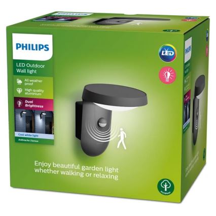Philips - Εξωτερικό επιτοίχιο φωτιστικό LED με αισθητήρα LED/9W/230V 4000K IP44