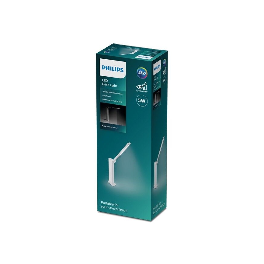 Philips - Φωτιστικό επιτραπέζιο LED με αφής και ρύθμιση φωτεινότητας AMBER LED/5W/5V 1800 mAh λευκό