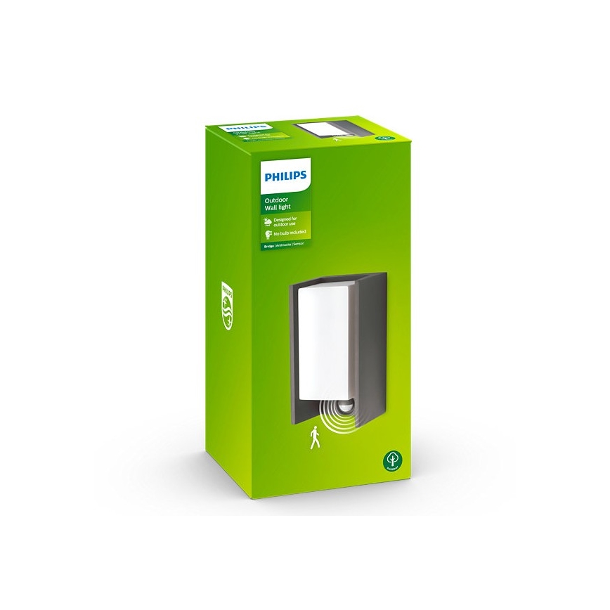 Philips - Εξωτερικό φωτιστικό τοίχου με αισθητήρα BRIDGE 1xE27/15W/230V IP44