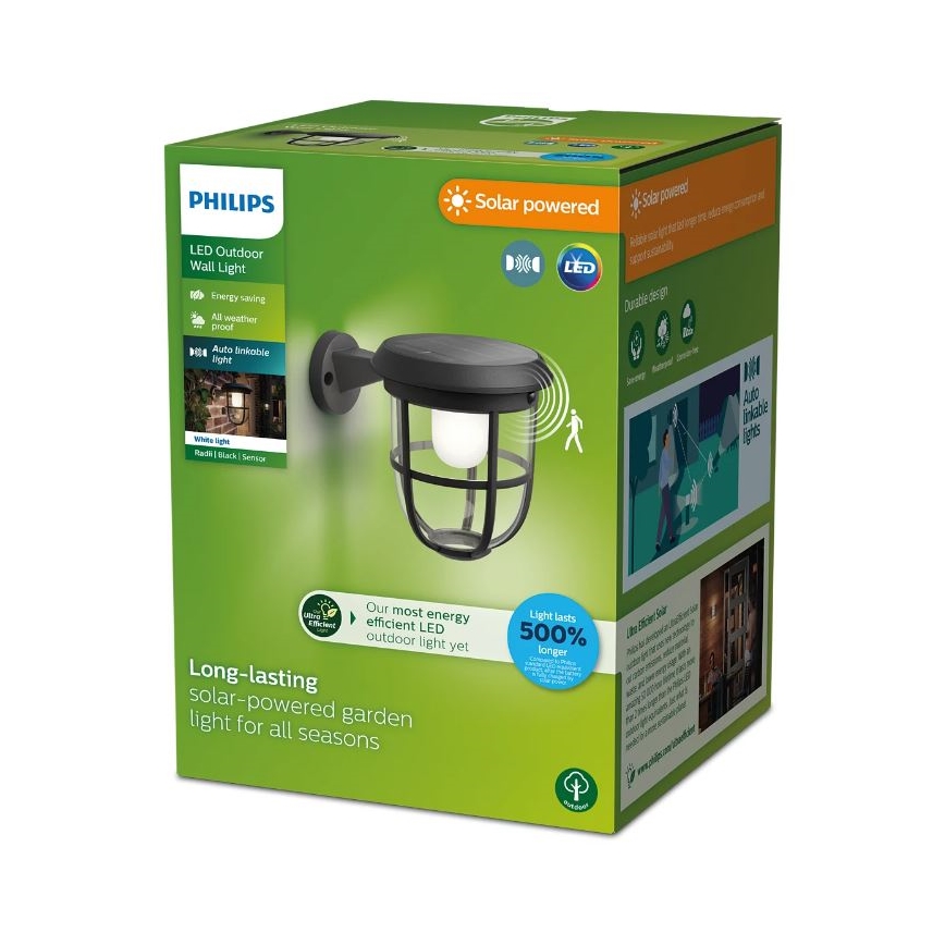 Philips - Ηλιακό φωτιστικό τοίχου LED με αισθητήρα RADII LED/1,3W/3,7V 3000K IP44