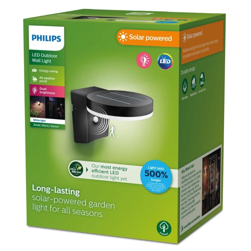 Philips - Ηλιακό φωτιστικό τοίχου LED με αισθητήρα ZONAL LED/1,3W/3,7V IP44