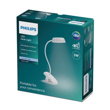 Philips - Λάμπα dimming LED με κλιπ DONUTCLIP LED/3W/5V 1200 mAh CRI 90 λευκό