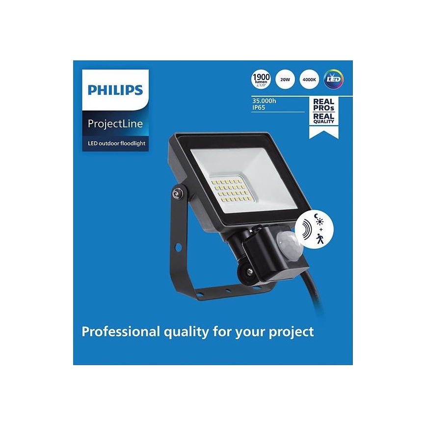 Philips - Προβολέας LED εξωτερικού χώρου με αισθητήρα PROJECTLINE LED/20W/230V IP65 4000K