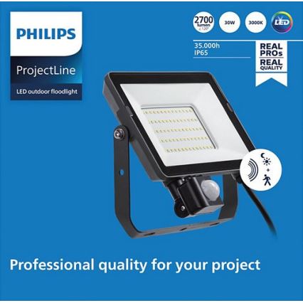 Philips - Προβολέας LED εξωτερικού χώρου με αισθητήρα PROJECTLINE LED/30W/230V IP65 3000K