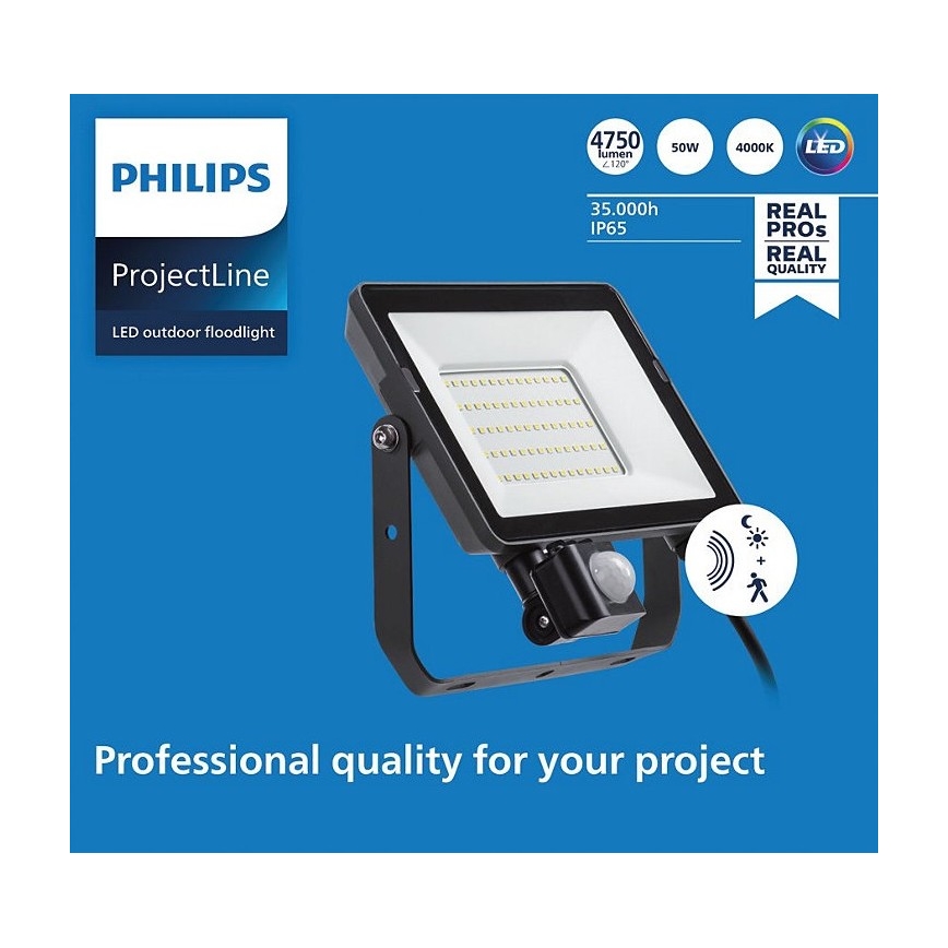 Philips - Προβολέας LED εξωτερικού χώρου με αισθητήρα PROJECTLINE LED/50W/230V IP65 4000K