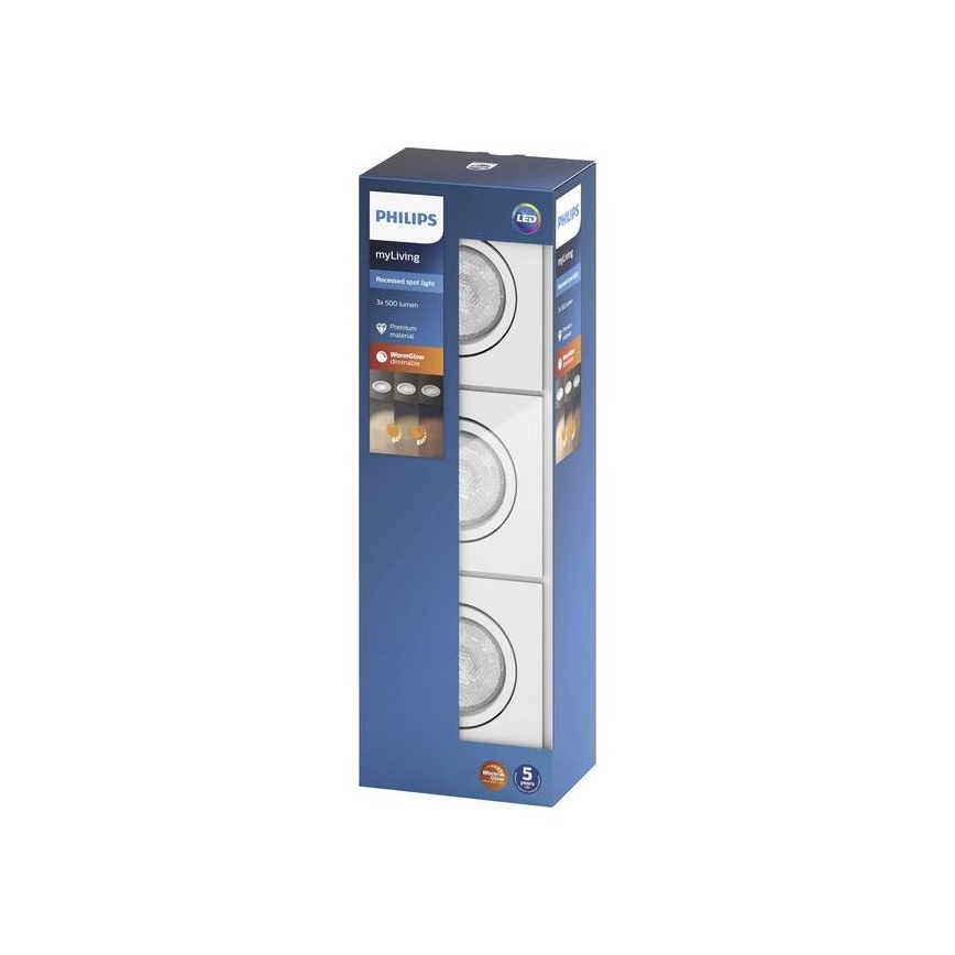 Philips 50393/31/P0 - ΣET 3x LED Dimmable χωνευτά φωτιστικά SHELLBARK Warm Glow 1xLED/4,5W/230V 2200-2700K