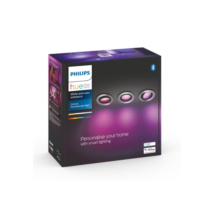 Philips - ΣΕΤ 3x LED RGB Dimmable φωτιστικά χωνευτά Hue CENTURA 1xGU10/5,7W/230V 2000-6500K