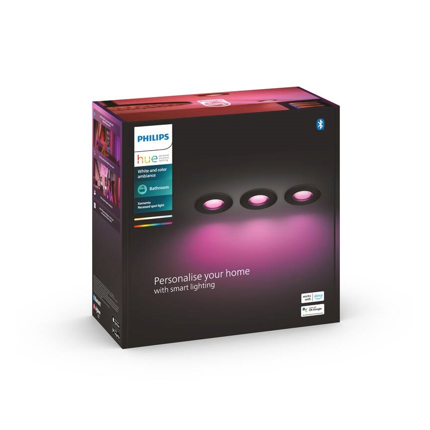 Philips -ΣΕΤ 3x LED RGBW Dimmable φωτιστικά μπάνιου χωνευτά Hue XAMENTO 1xGU10/5,7W/230V 2200-6500K IP44