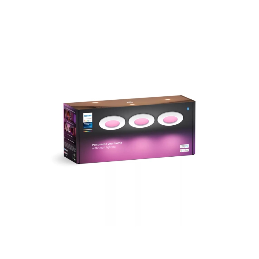 Philips - ΣΕΤ 3x LED RGBW Χωνευτό φωτιστικό οροφής μπάνιου dimmimg Hue SLIM LED/8,3W/230V IP44 2000-6500K