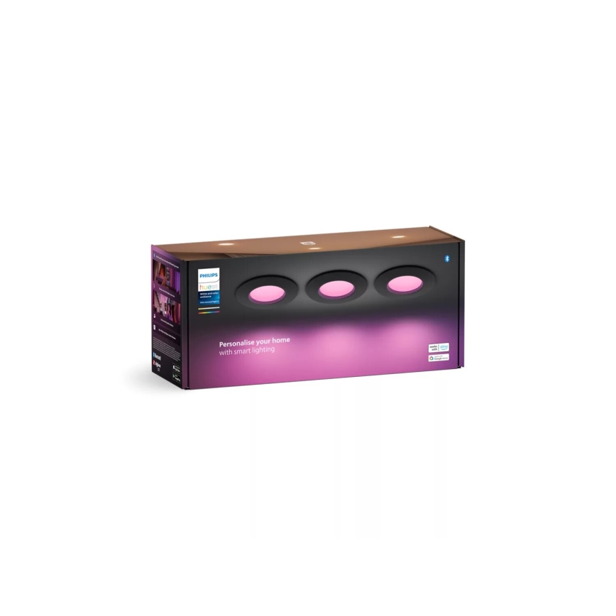 Philips - ΣΕΤ 3x LED RGBW Χωνευτό φωτιστικό οροφής μπάνιου dimmimg Hue SLIM LED/8,3W/230V IP44 2000-6500K