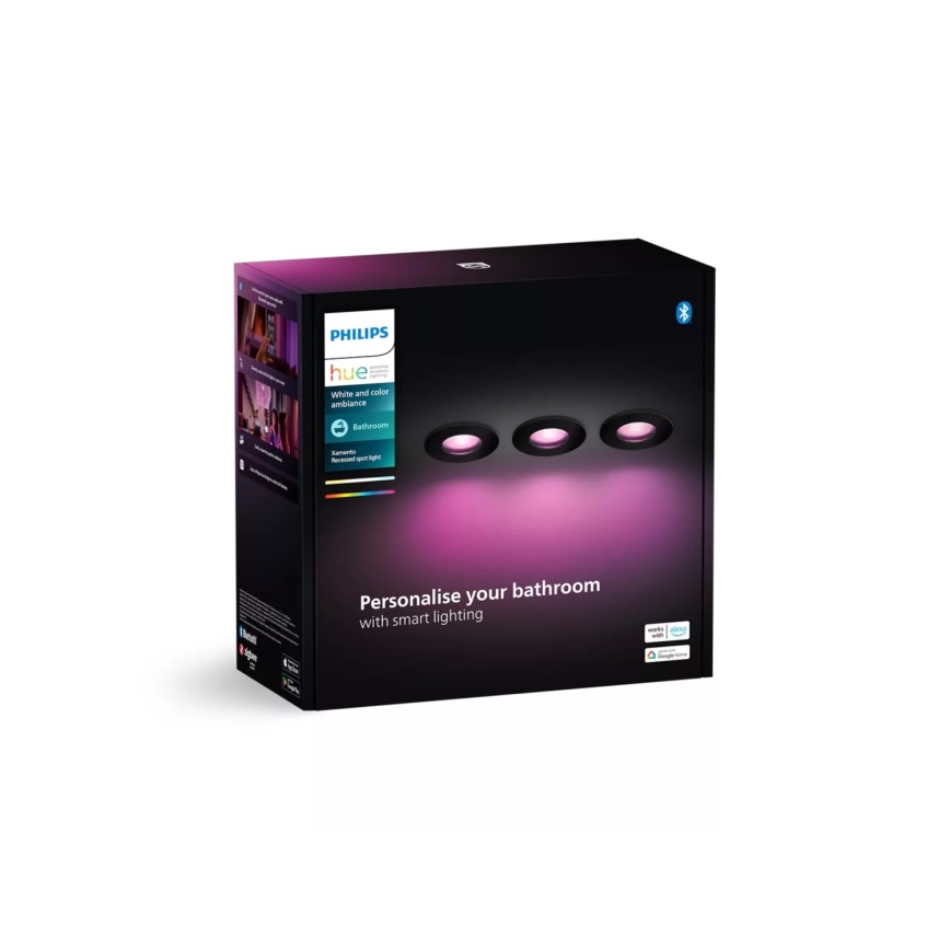 Philips - ΣΕΤ 3x LED RGBW Χωνευτό φωτιστικό οροφής μπάνιου dimmimg Hue XAMENTO 1xGU10/4,2W/230V 2000-6500K IP44