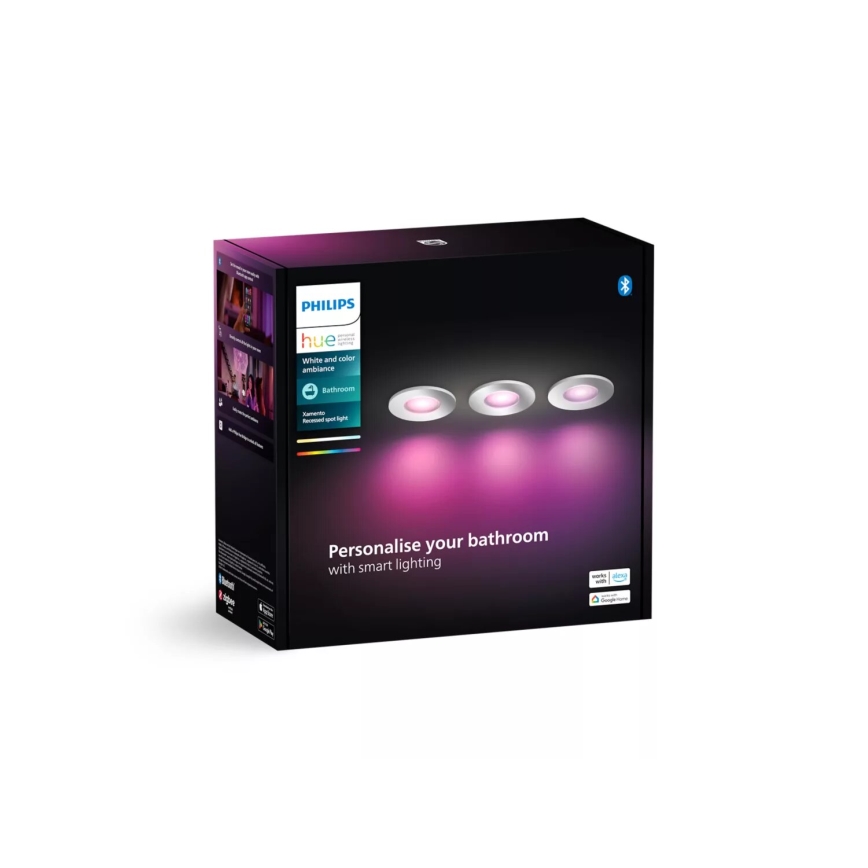 Philips - ΣΕΤ 3x LED RGBW Χωνευτό φωτιστικό οροφής μπάνιου dimmimg Hue XAMENTO 1xGU10/4,2W/230V IP44 2000-6500K